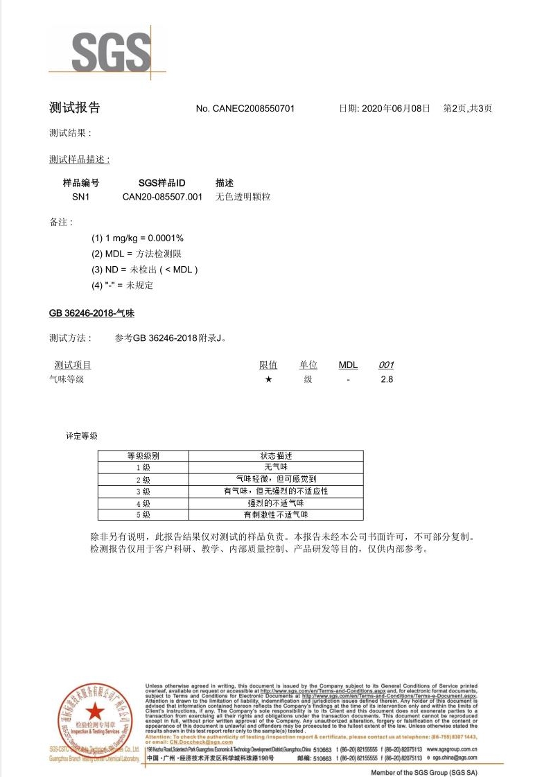 熔噴料氣味等級測試合格